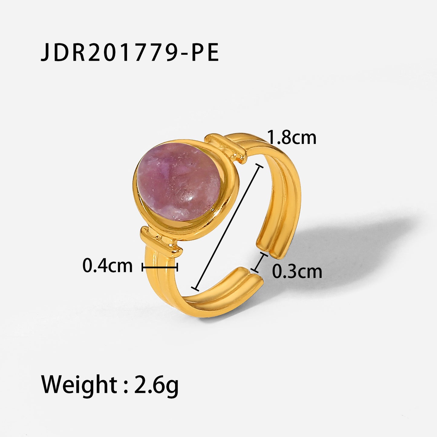 5pcs Same Ring 18K Gold Oval Tiger Eye/Green/Purple Semi-Precious Stone Opening Ring Female