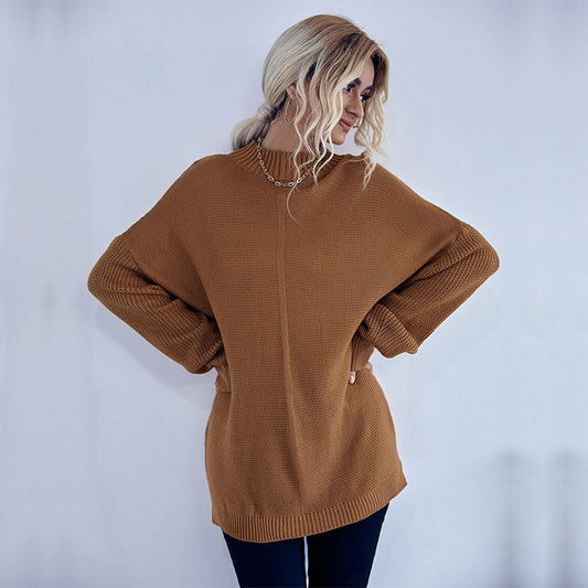 New Loose Autumn And Winter Women's Solid Color Long-Sleeved Half-Turtleneck Sweater
