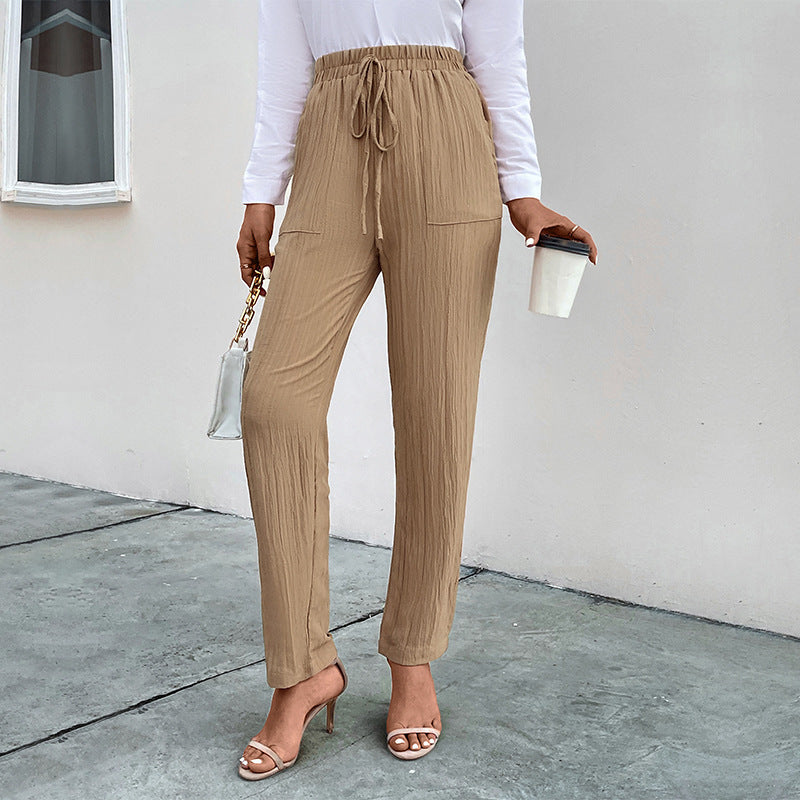 Spring And Autumn New High-Waisted Elastic Pants Casual Pants Autumn Casual Fold Women's Pants