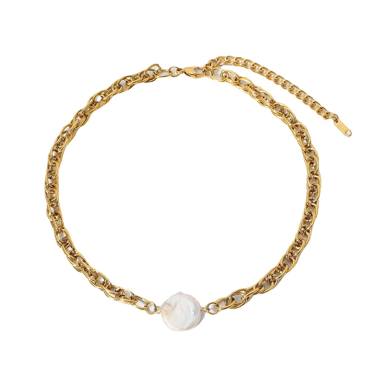 5pcs Fashion Popular Same Necklace 18K Gold Plated Stainless Steel Chain Pearl Choker Fashion Jewelry Women