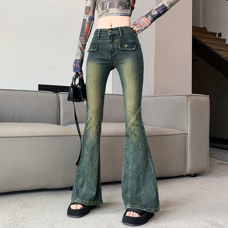 Retro Spice High-Waisted Denim Bell-Bottoms Ladies New Style Denim Pants For Early Fall