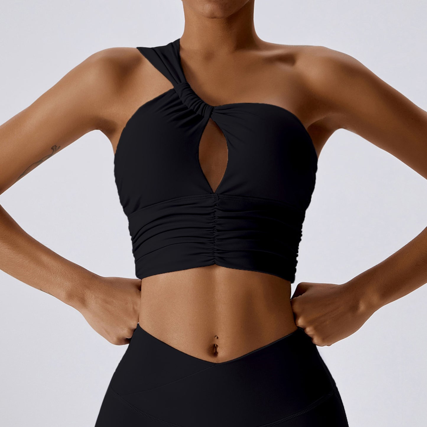 Quick Dry Naked Yoga Bra Oblique Shoulder Tight Sports Top Outdoor Running Fitness Yoga Wear