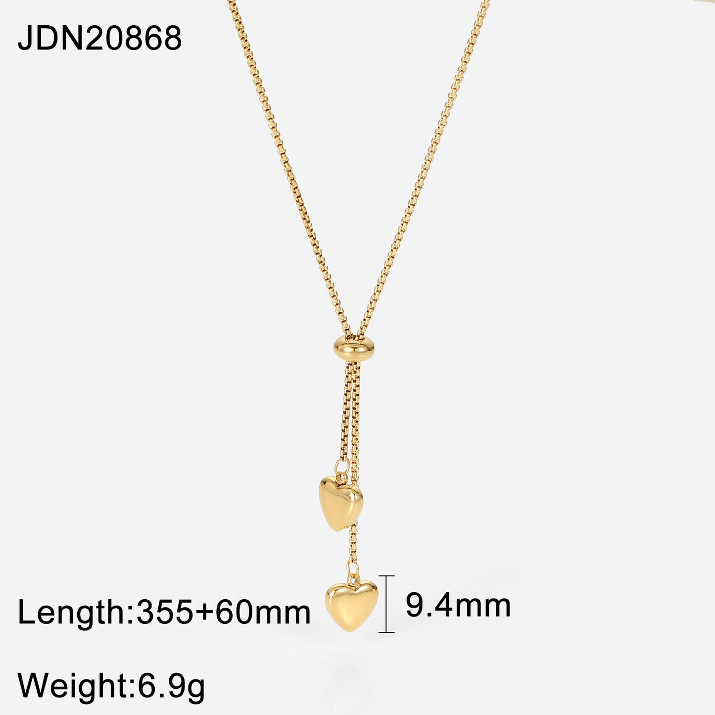 5pcs Titanium Steel Necklace 14K Gold Y-Shaped Rope Chain Two Love Pendant Necklace Women's Fashion Necklace