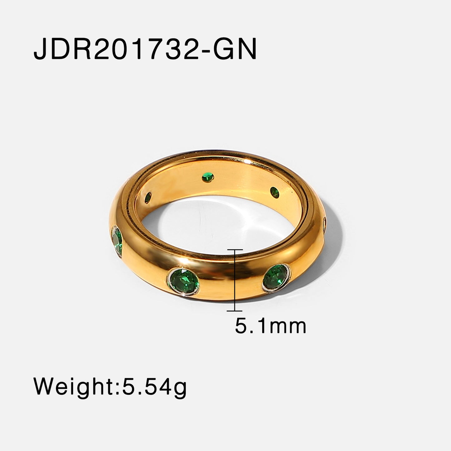 5pcs 18K Gold Stainless Steel Retro Micro-Inset Green // White Zircon Ring Index Finger Joint Finger Ring