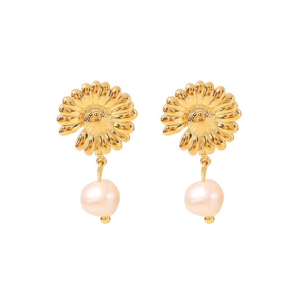 5pcs Vintage Elegant Little Daisies Studs Light Pearl Earrings Women Fashion Personality All-Match Titanium Steel Earrings Earrings