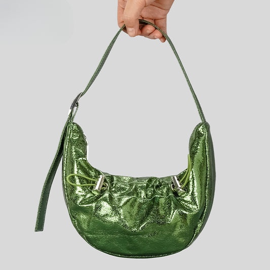 Spring And Summer Bright Leather Pleated Underarm Bag Advanced Drawstring Dumpling Bag Niche Design Shoulder Bag