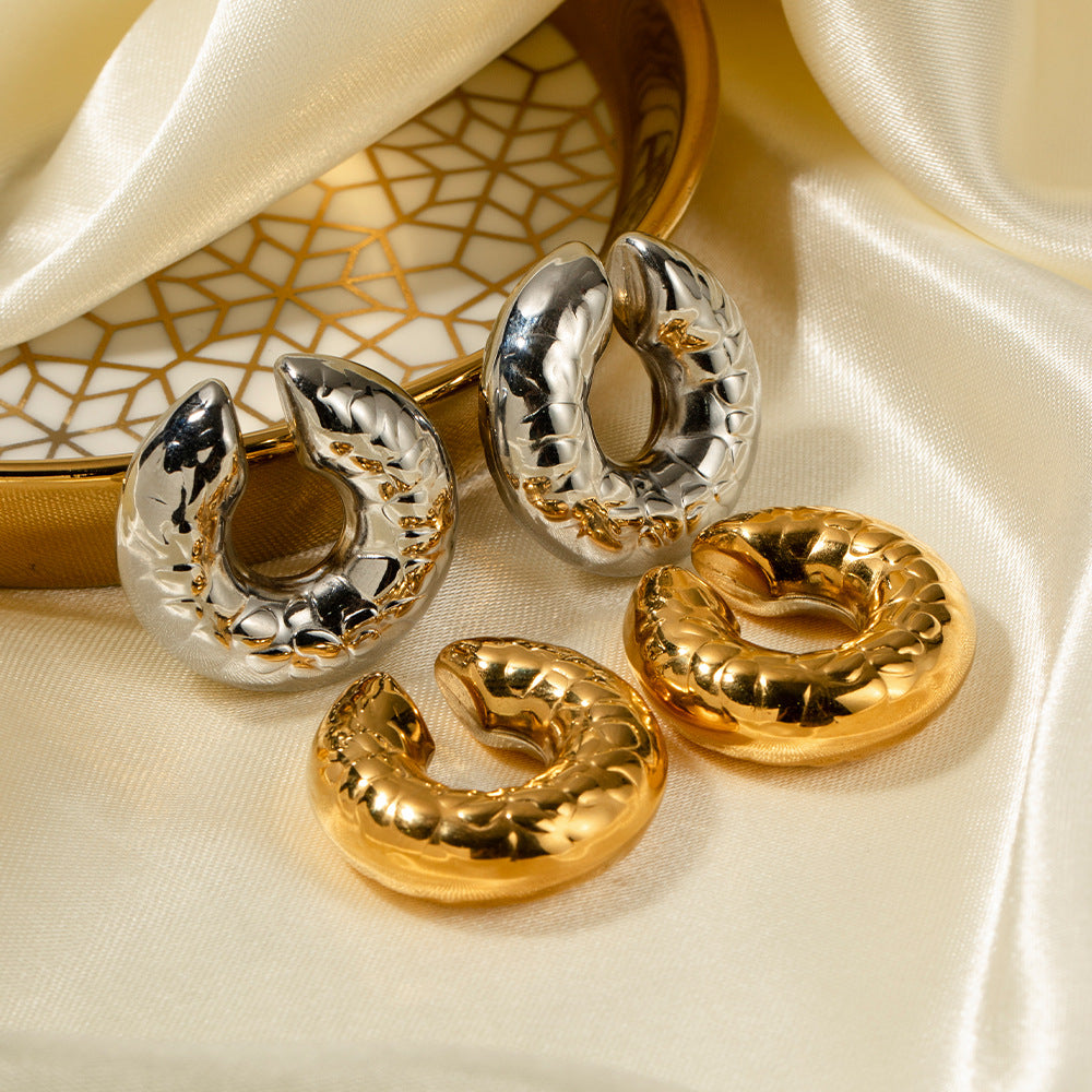 5pcs 18K Pure Gold Stainless Steel Coarse Texture Hollow Ear Ring Ear Clip Does Not Fade Jewelry