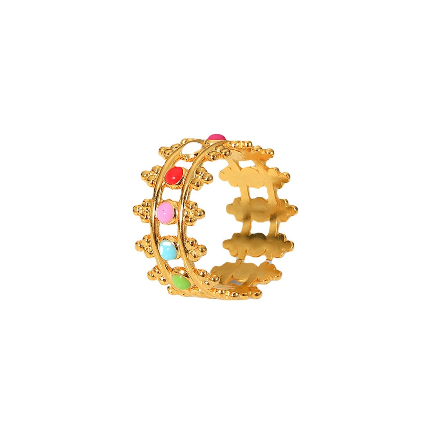 5pcs Titanium Steel Ring Dazzling Crown Stainless Steel 18K Gold Plated Drip Enamel Jewelry Anti-Band Ring