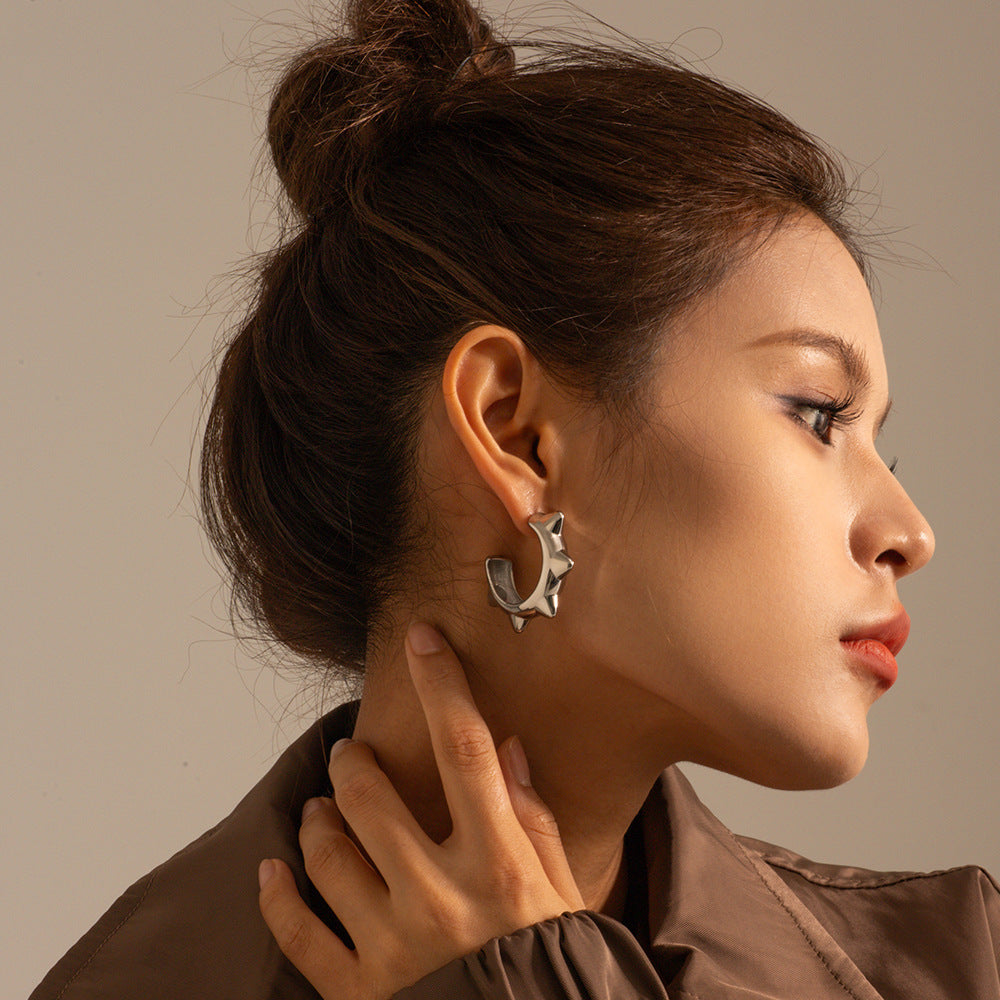 5pcs Jie Ding Designer Titanium Steel Punk Earrings Stud New Fashion Temperament Niche Design Female Earrings