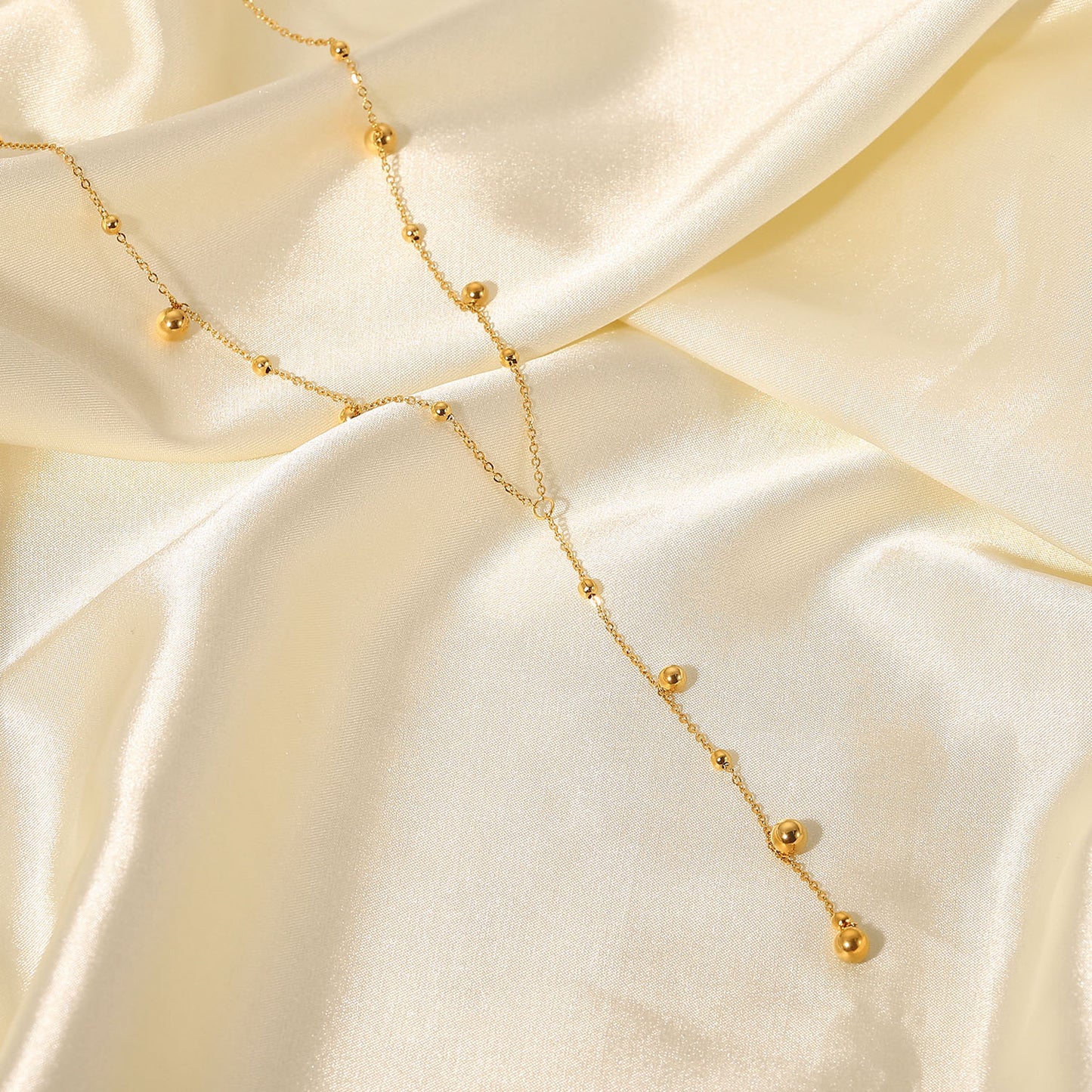 5pcs New 18K Gold Plated Long Fringe Bead Chain Necklace Stainless Steel Round Bead Fringe Hanging Necklace For Women Jewelry