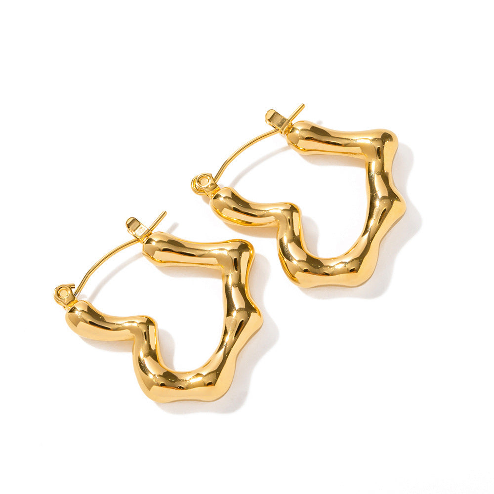 5pcs With Temperament Titanium Steel Earrings 18K Gold Plated Stainless Steel Bamboo Love Earrings Earrings Female