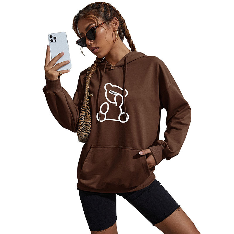 New Bear Print Leisure Sports Hoodie Hoodie Women's Pullover