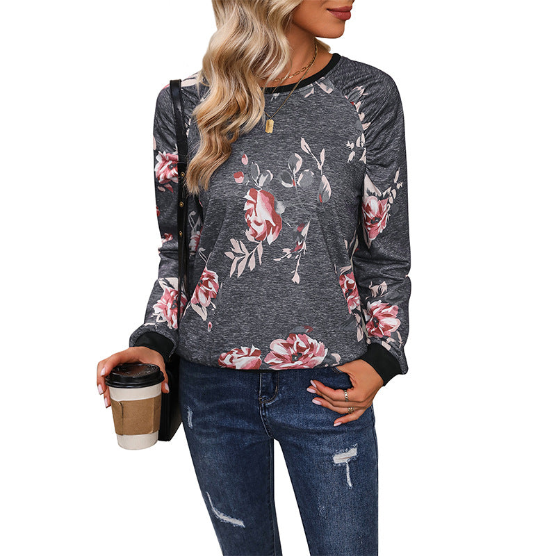 Autumn New Fashion Women Long Sleeve Printed Round Neck Hoodie