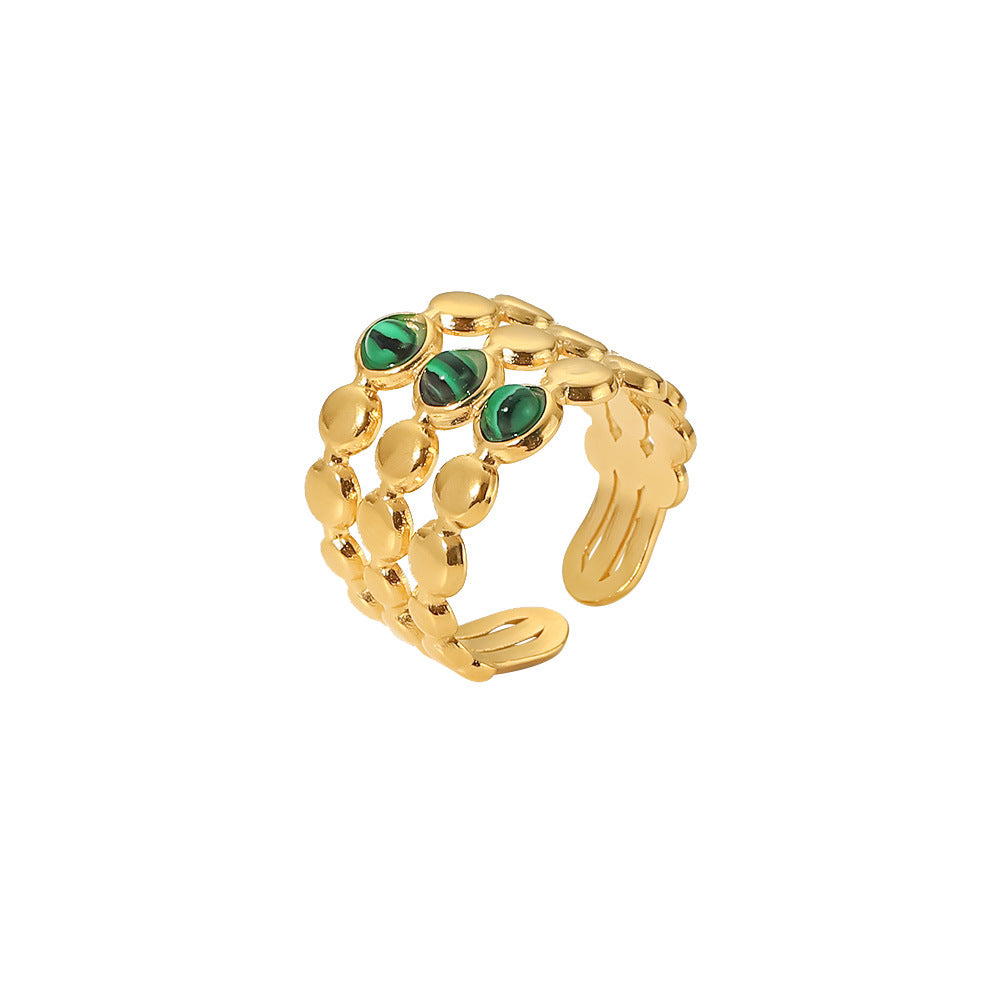 5pcs Ring 18K Gold Set Peacock Stone Ring Stainless Steel Women's Open Ring Ring Jewelry