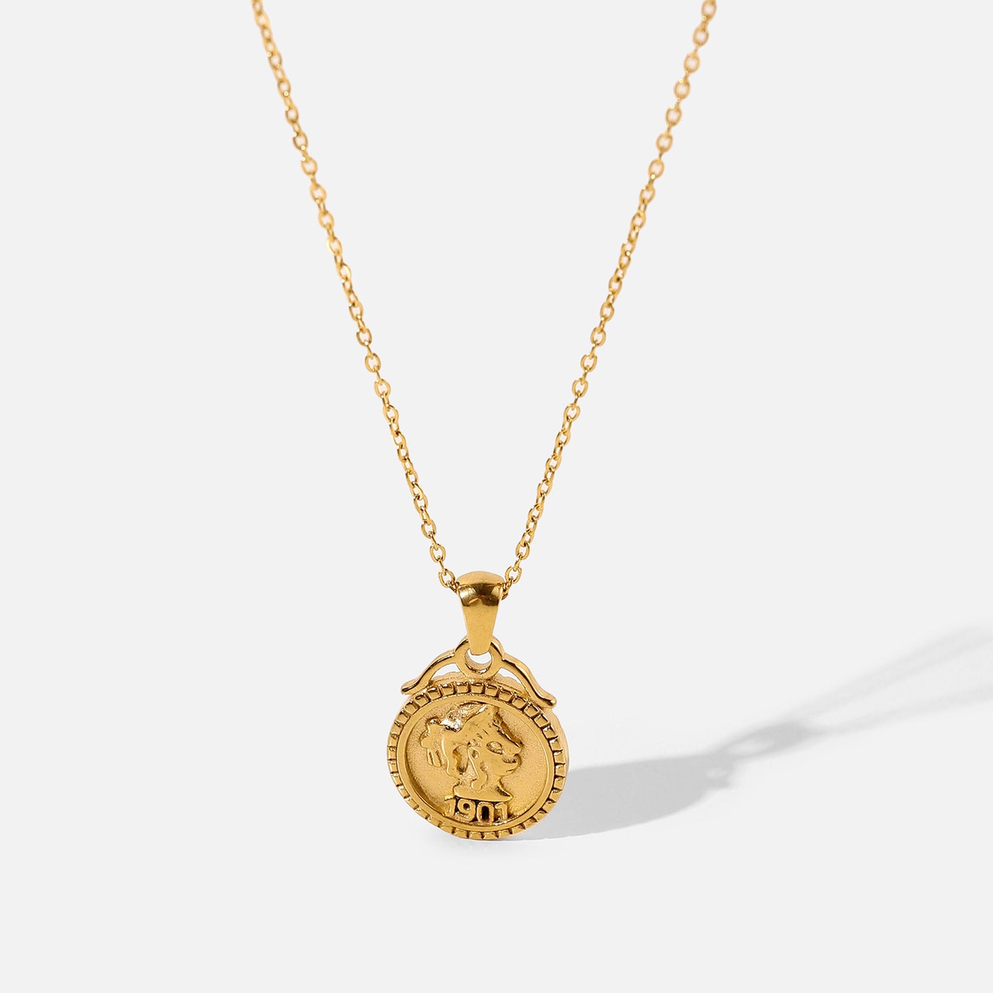 5pcs Stylish 18K Stainless Steel Double-Sided Three-Dimensional Relief 1901 Queen Elizabeth Head Coin Pendant Necklace