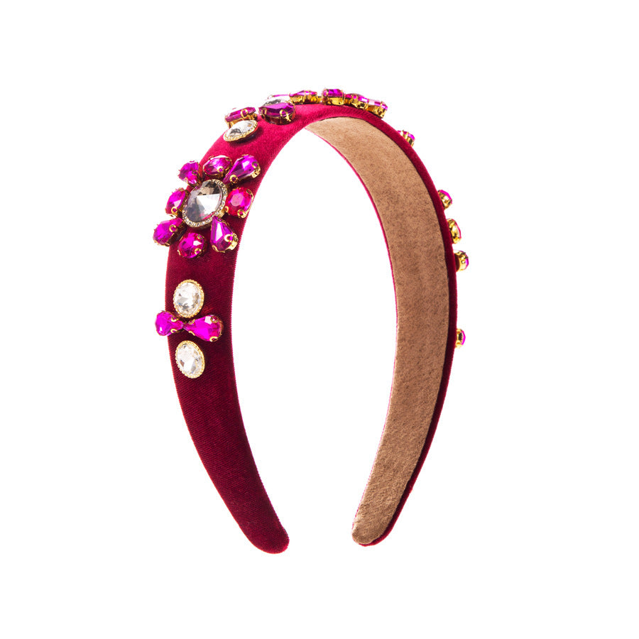 5 pcs Fashion Fabric Baroque Flower Drill Hair Corduroy Cloth With Drill Hoops Temperament Hair Accessories