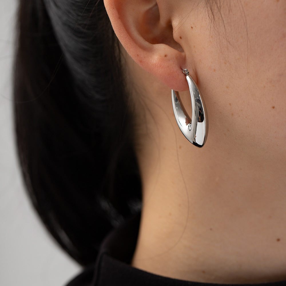 5pcs Steel Color Stainless Steel Smooth Hollow Earrings Blogger With Fashion All Round Hoop Earrings Girl