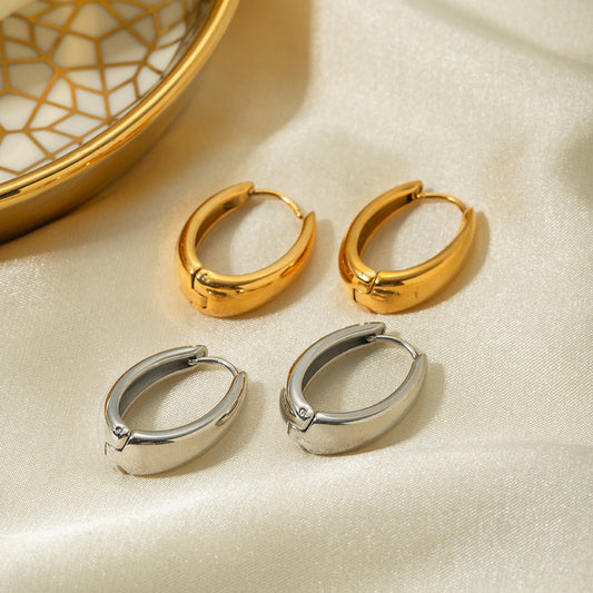 5pcs Stylish 16K Gold Stainless Steel Oval Earring Buckle Earrings Stud Earrings
