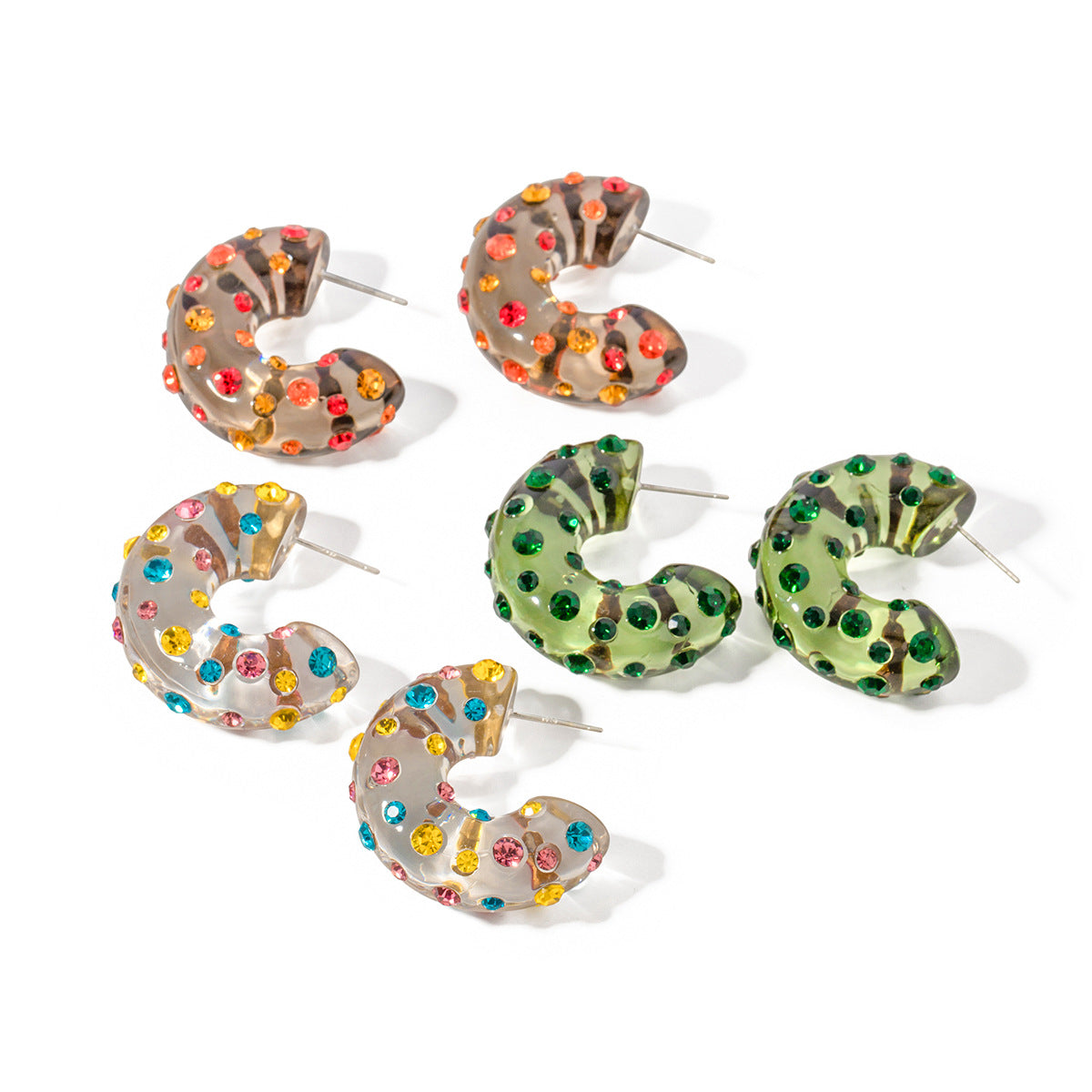 5pcs Minimalist Everyday Jewelry Eco-Friendly Resin Resin Inlaid Red Diamond Earrings Twist Ring Trendy Earrings