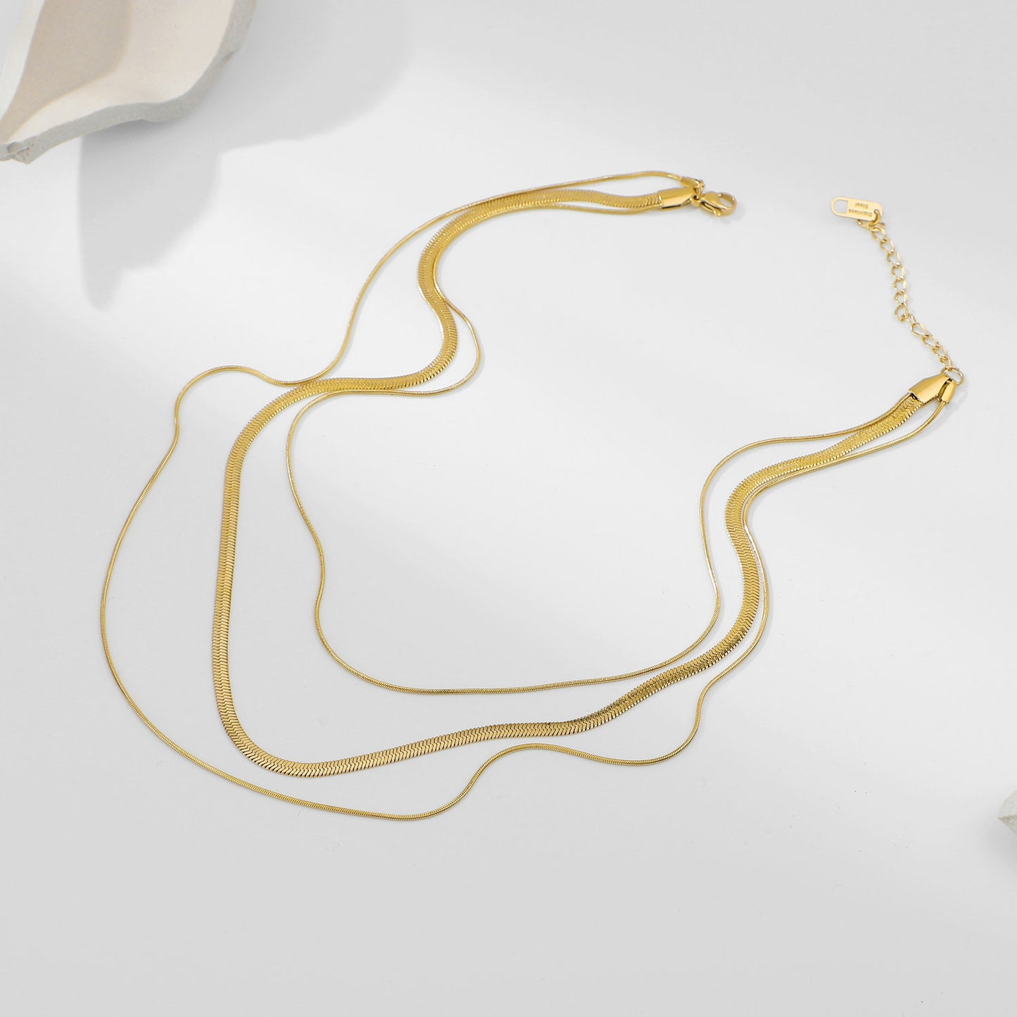 5pcs European Style Triple Layer Snake Chain Necklace Fashion Women's Stacked Jewelry 14K Gold Plated Stainless Steel Chunky Necklace