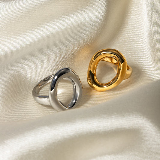 5pcs 18K Gold Stainless Steel Elliptical Hollow Ring Fashion Personality Simple Geometric Ring Woman