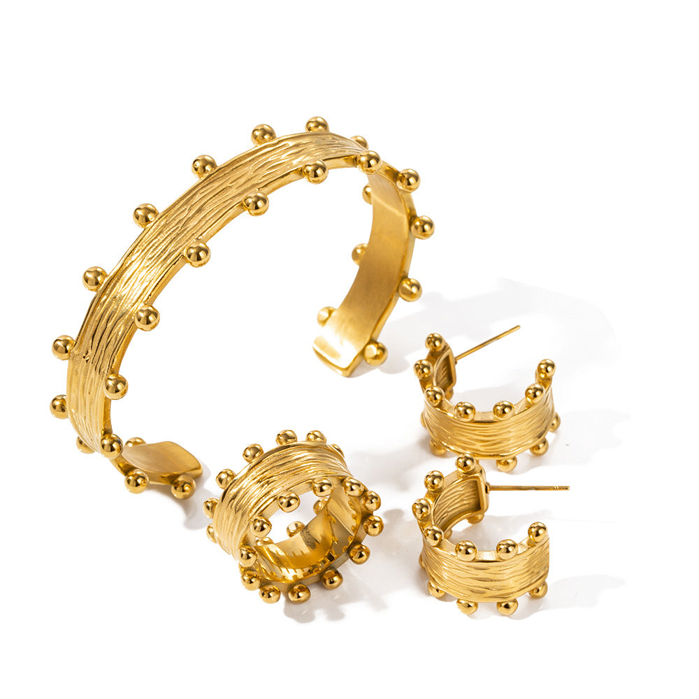 5pcs New Fashion 18K Gold Stainless Steel Wood Grain C-Shaped Earrings Ruffled Earrings Fashion Earrings