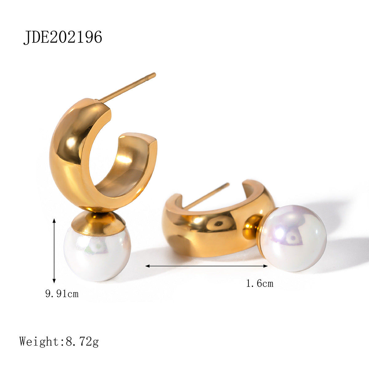5pcs New Titanium Steel Earrings 18K Gold Stainless Steel Smooth C-Shaped Pearl Earrings