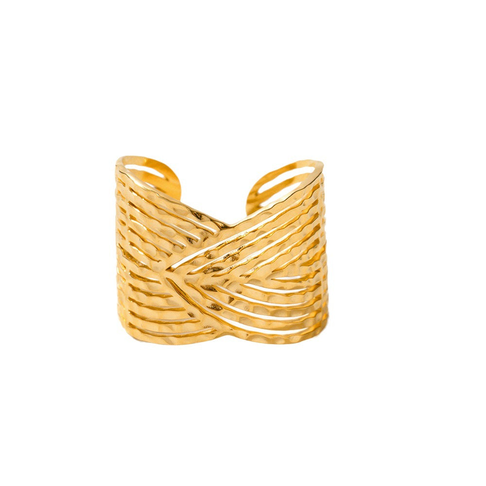 5pcs Niche Design Palace Style 18K Gold Plated Stainless Steel Cross Feeling Wide Open Ring Stainless Steel Ring