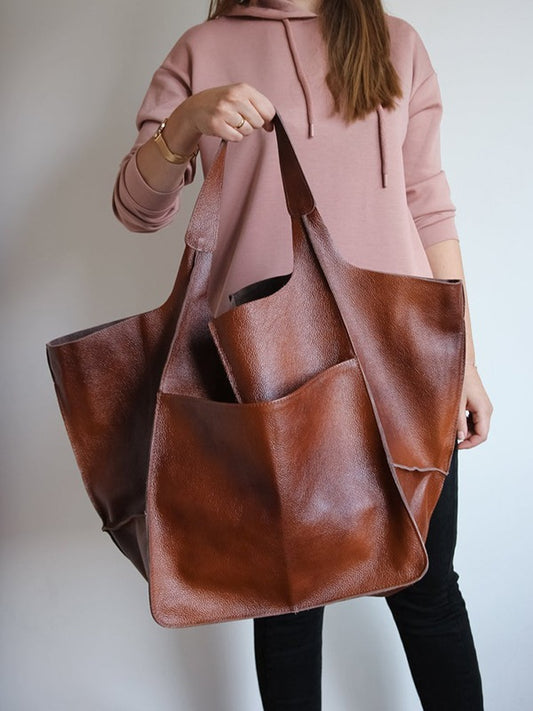 Retro New Simple Large Bag Soft Leather Large Capacity Shoulder Tote Women's Bag