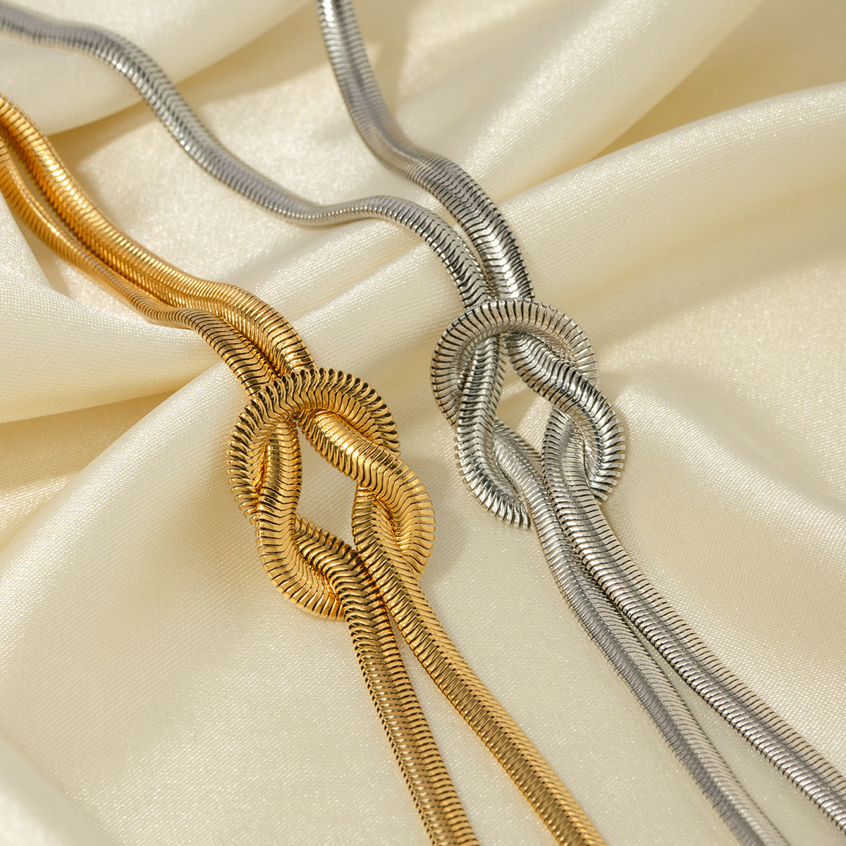 5pcs Hot Titanium Steel Knot 16K Gold Stainless Steel Double Braided Knot Necklace