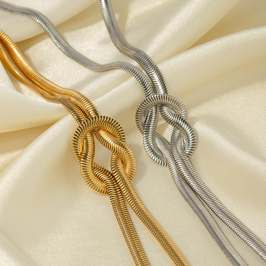 5pcs Hot Titanium Steel Knot 16K Gold Stainless Steel Double Braided Knot Necklace