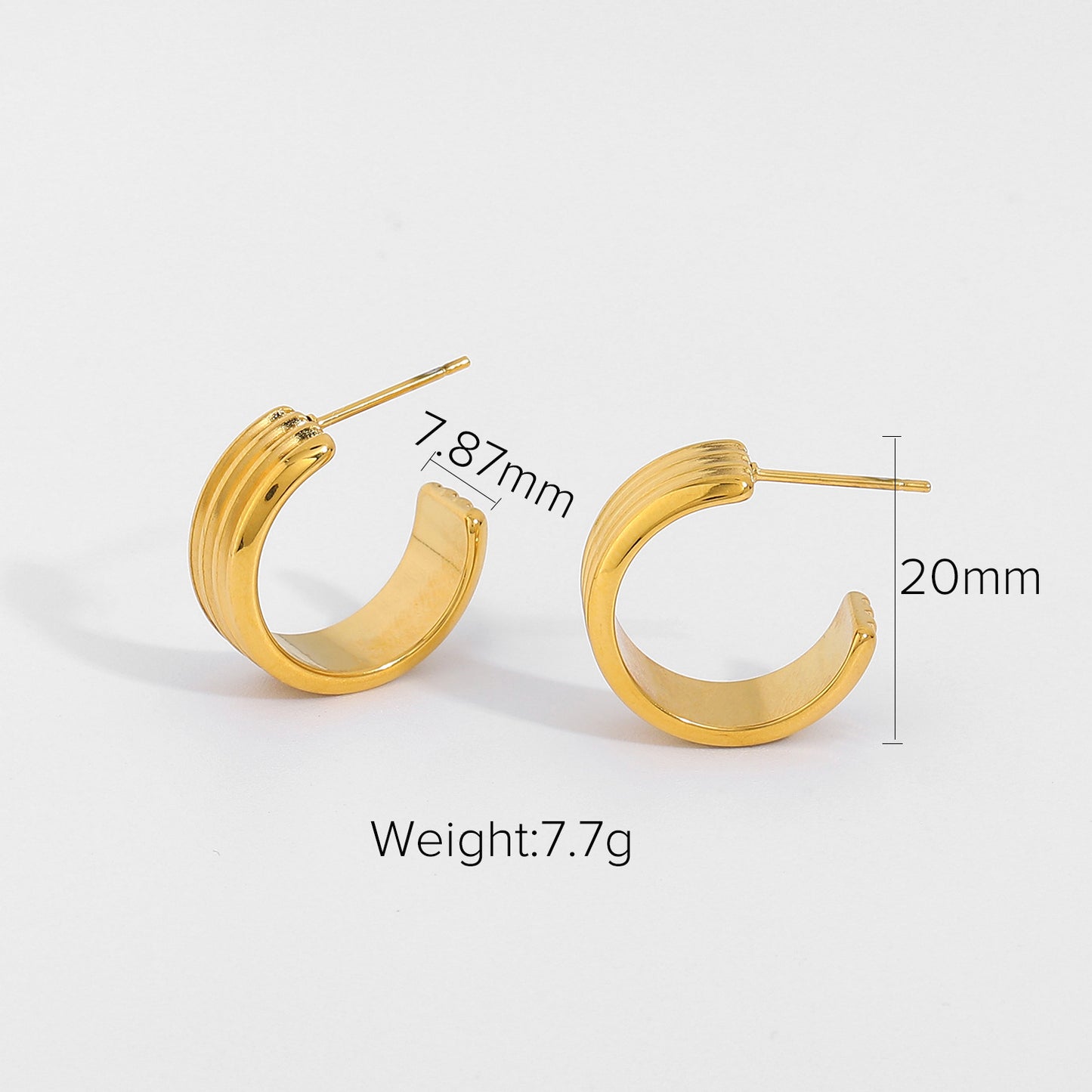 5pcs Earrings Jewelry 18K Vacuum Electric Gold L Stainless Steel Three Layer C Shape Tire Earrings Female