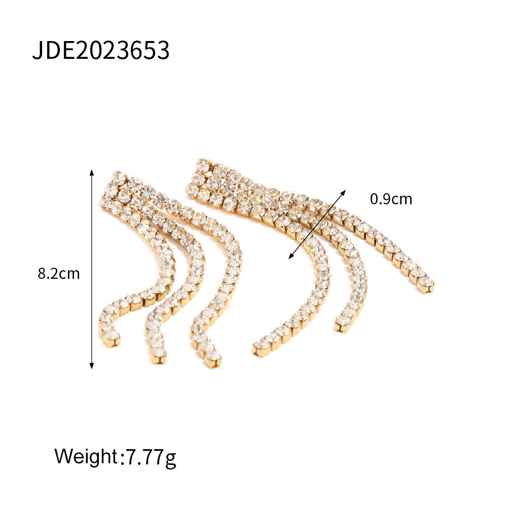 5pcs Fashion 18K Gold Simple Sparkly Inset White Zircon Fringe Pendant All Matching Earrings Jewelry