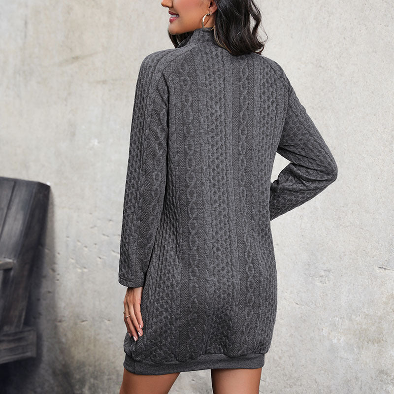 Autumn New Fashion Women's Dress Solid Color Stand Collar Skirt