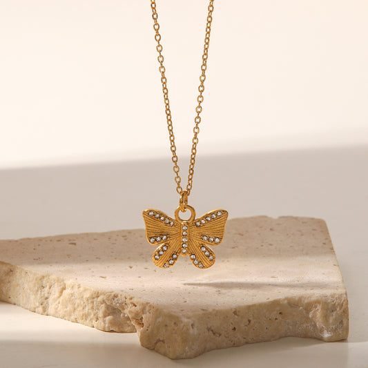 5pcs Bow Necklace For Women Light Luxury Niche Collarbone Chain Style New Diamond Inset Titanium Steel Non-Fading Necklace Neck Chain