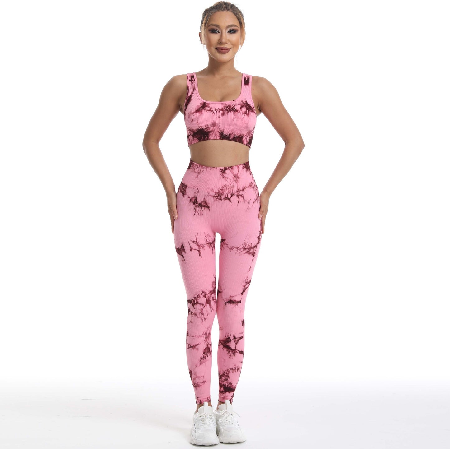 New Tie-Dye Seamless Yoga Set For Women Fitness Sports Bra Underwear Tight Lift Hip High Waist Yoga Pants Long Pants