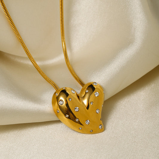 5pcs Necklace 18K Gold Stainless Steel Inlaid With White Diamond Love Pendant Necklace