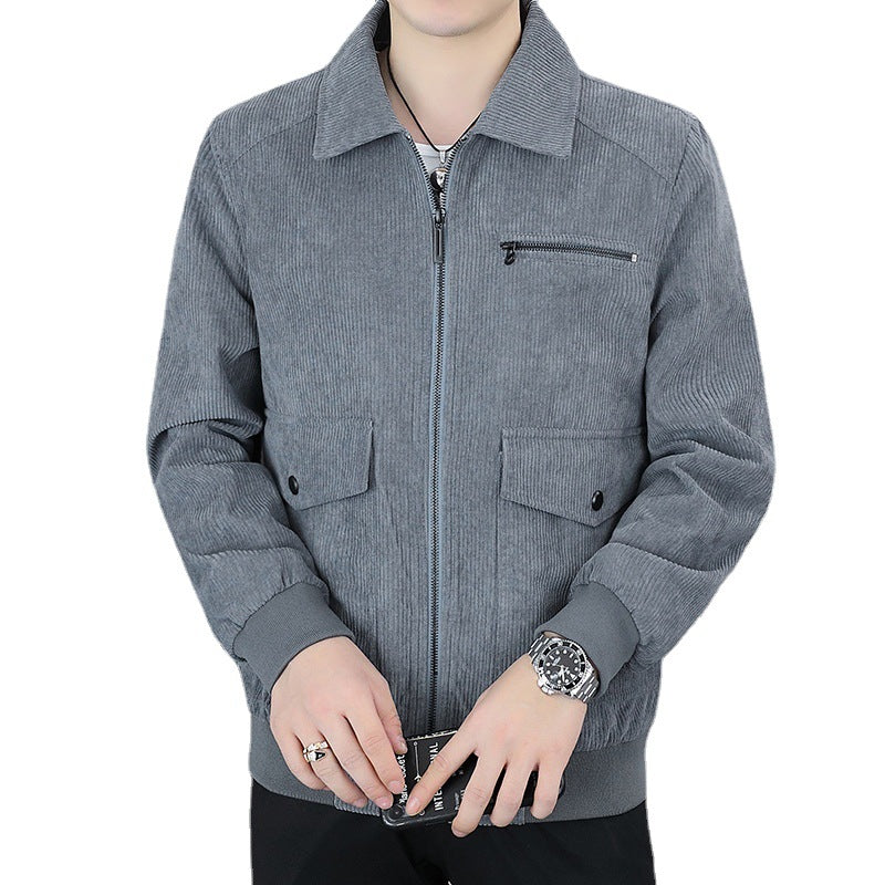 Corduroy Jacket Men's Winter Loose Baseball Uniform Lapel Clothing Plus Fleece Thickened Casual Cargo Jacket