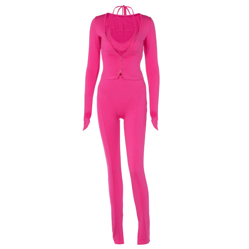 Autumn And Winter New Wear Street Photo Set Sleeve Solid Color Set Decoration Tight Sexy Spice Girls Three Sets Of Women