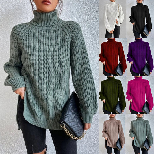 Autumn/Winter New Rotator Sleeve High-Lapel Mid-Length Sweater Dress