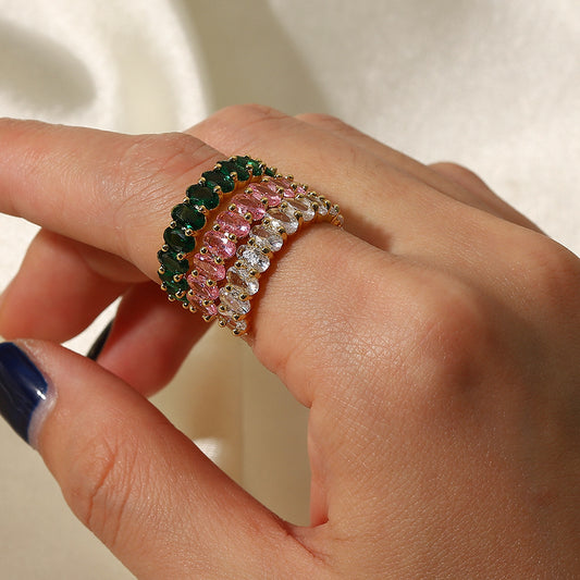 5pcs Small Women's Fashion All-Match Ring Plated 18K Gold Copper Set Zircon Oval Open Adjustable Ring