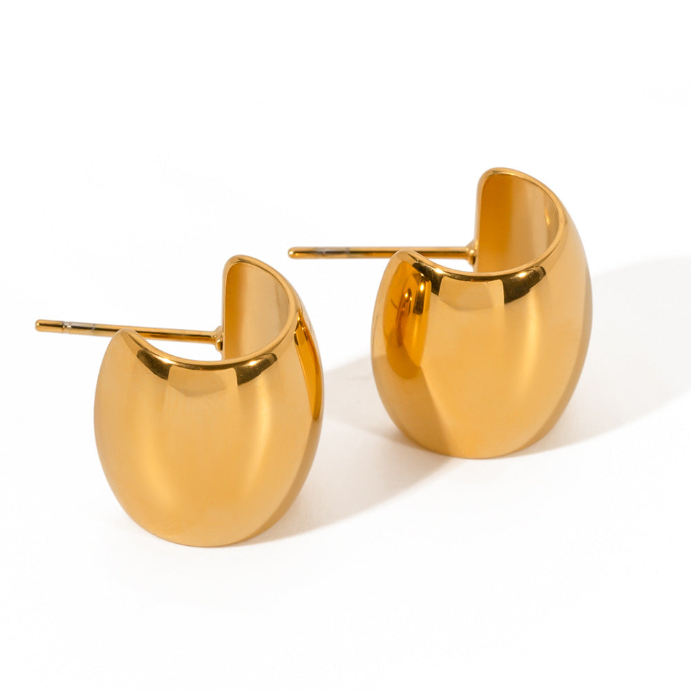 5pcs Fashion Personality Style 18K Gold Stainless Steel Oval Wide Curved Earrings Women's Simple Earrings Jewelry