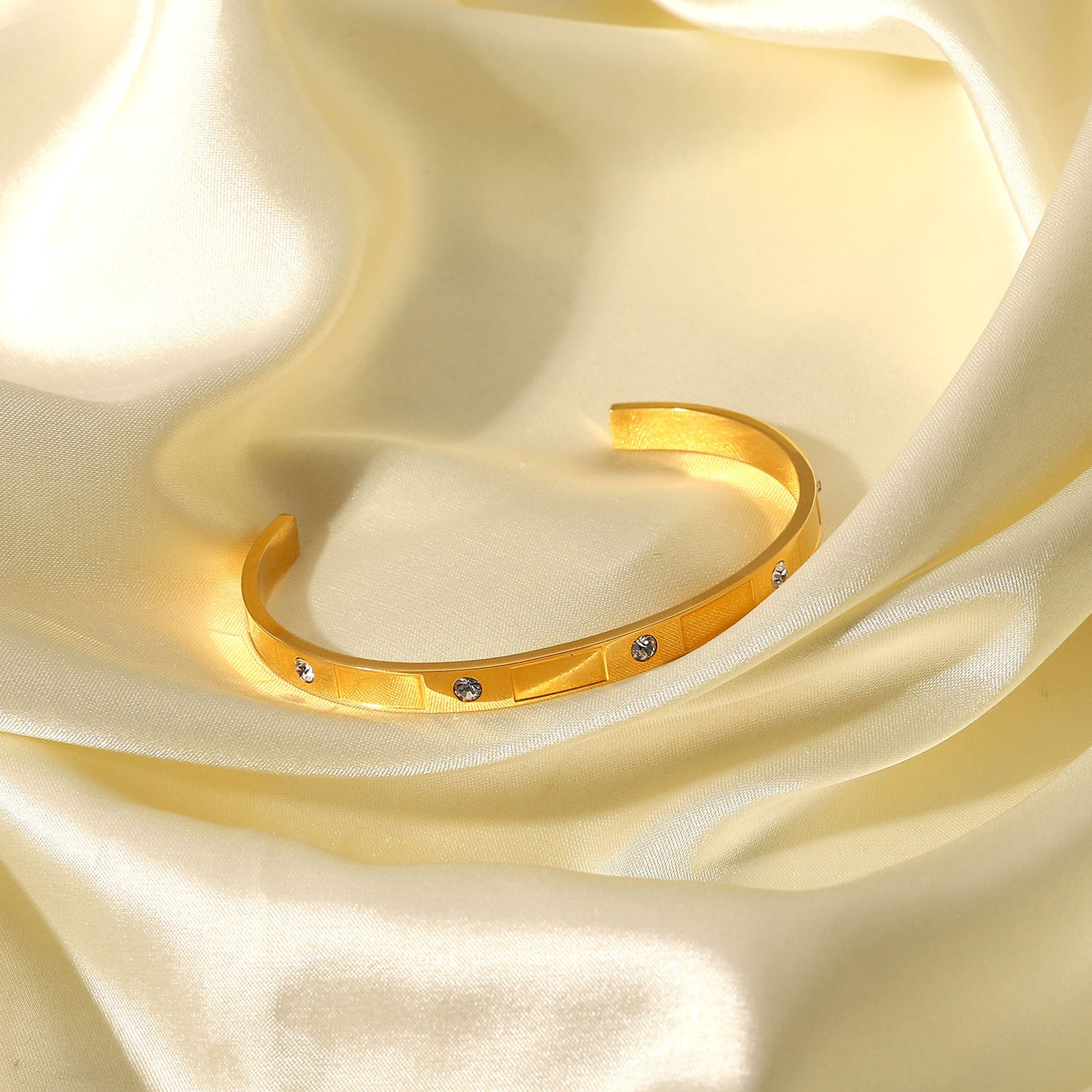 5pcs 18K Gold Plated Stainless Steel Round Zircon Rectangular Interphase Bracelet Fashion Simple Women's Bracelet Bracelet