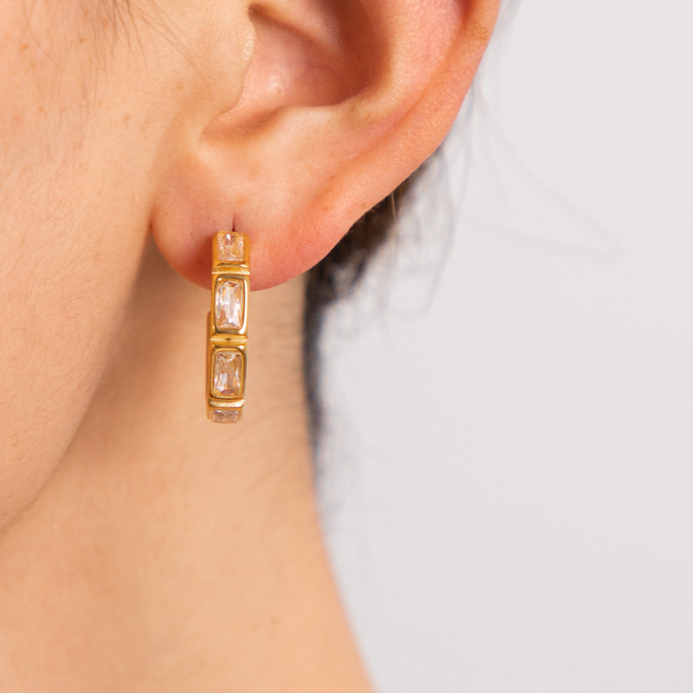 5pcs 18K Gold Stainless Steel Inset Zircon Earrings C-Shaped Advanced Design Do Not Fade Earrings For Women