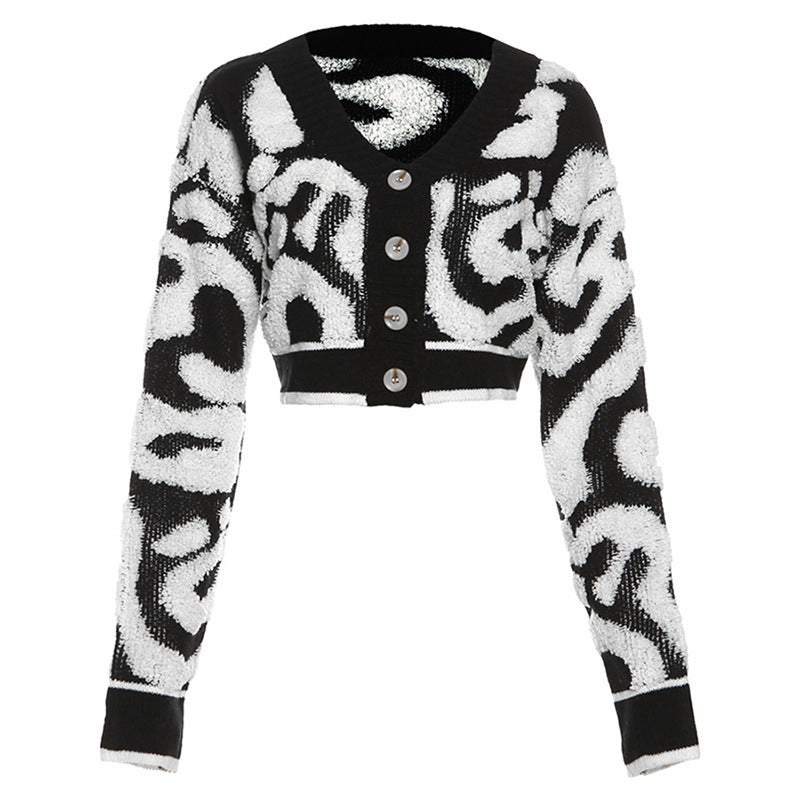 Style New Autumn Fashion Sweet Color Combination Low-Cut V-Neck Buckle High Waist Slim Knit Top Woman