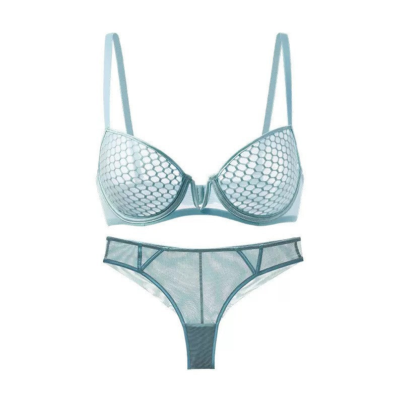 Lace Underwear Sexy Honeycomb Print Ultra-Thin Soft Underwire Bra Big Chest Small Big Size Bra Set