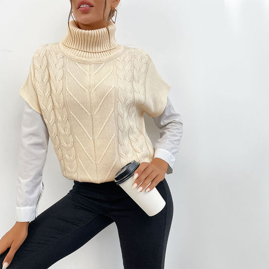 Autumn and Winter Chic Solid Color Twist Turtleneck Short-Sleeve Sweater - New Women's Fashion