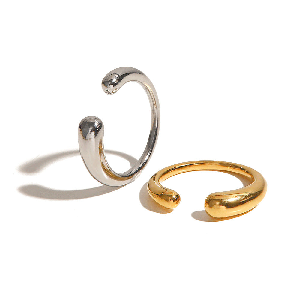 5pcs Titanium Steel Oval Open Ring Women's Fashion All Match Personality Drop Index Finger Ring Cold Jewelry