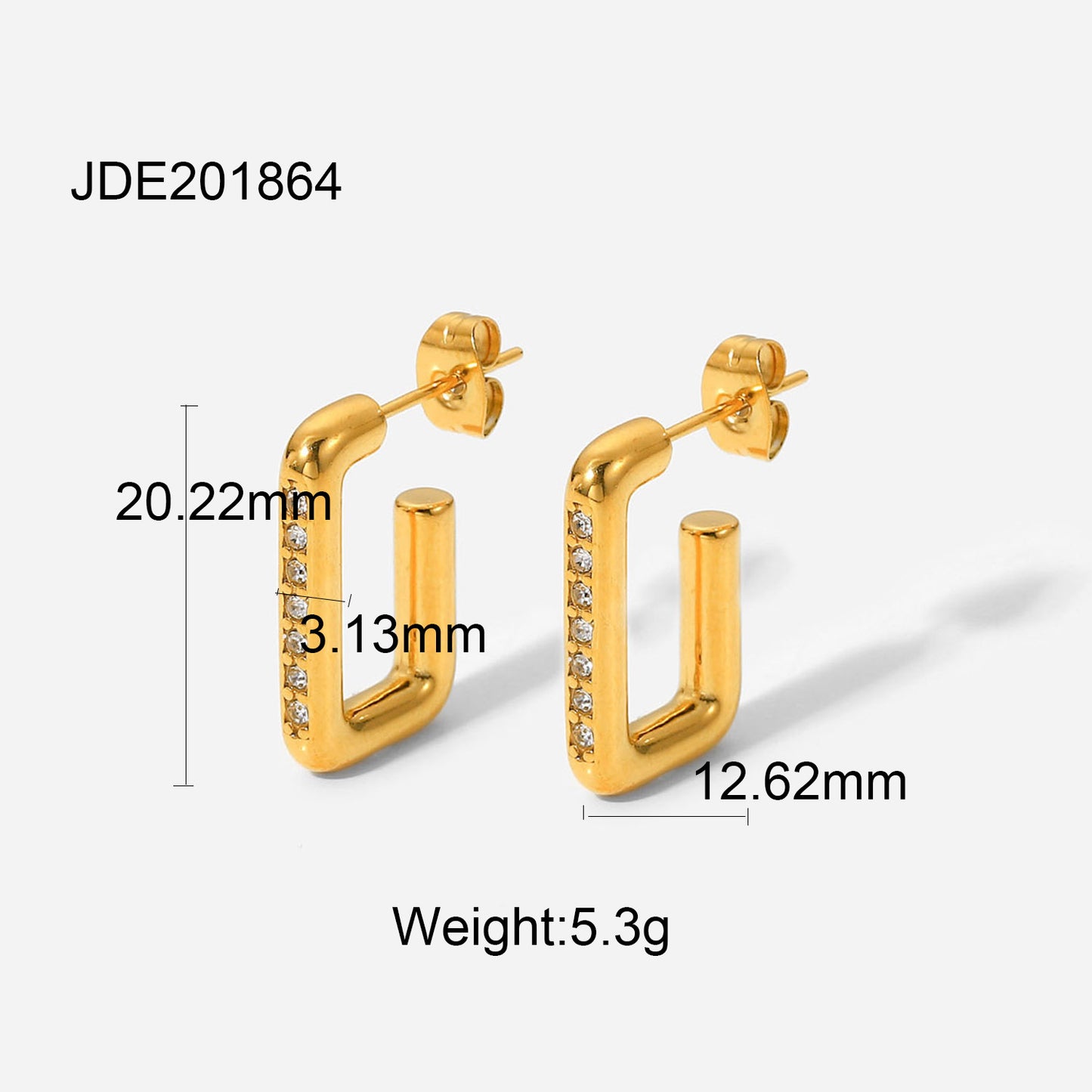 5pcs Stainless Steel Earrings 18 Gold Side Set Zirconium Simple Square Earrings Geometric Type Titanium Steel Earrings For Women