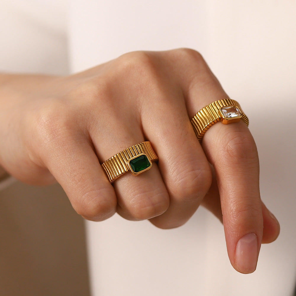 5pcs Colorless Square Diamond Vertical Ring Strong Retro Ribgrain Zircon Ring Female Match Colorless Ring Female